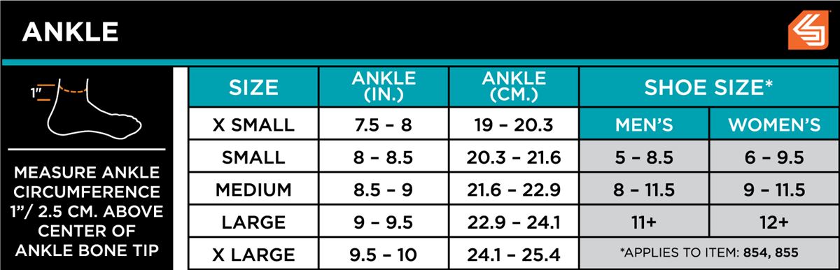 Ankle Support Size Chart